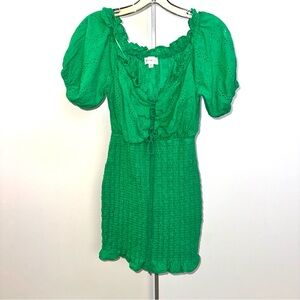 Emerald green eyelet Puff Sleeve lace bodice Dress